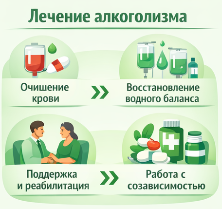 лечение алкоголизма в Трёхгорном этапы